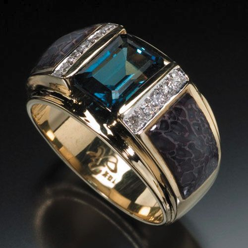 Vintage Blue Glass Dark & Gold Ring-Lydieannejewelry