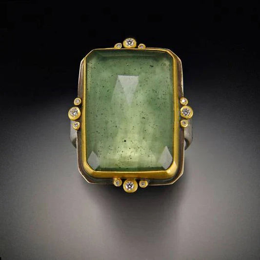 Vintage Green Glass Gold Ring-Lydieannejewelry