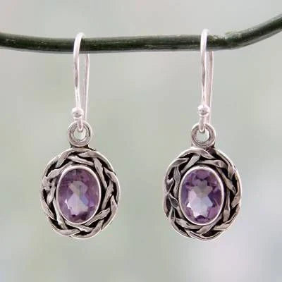 Vintage Purple Rounded Glass Earrings-Lydieannejewelry