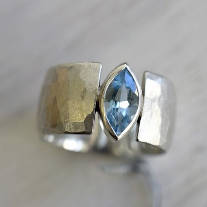 Vintage Open Blue Crystal Silver Ring-Lydieannejewelry