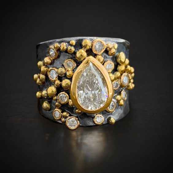 Vintage Dark & White Glass Ring-Lydieannejewelry