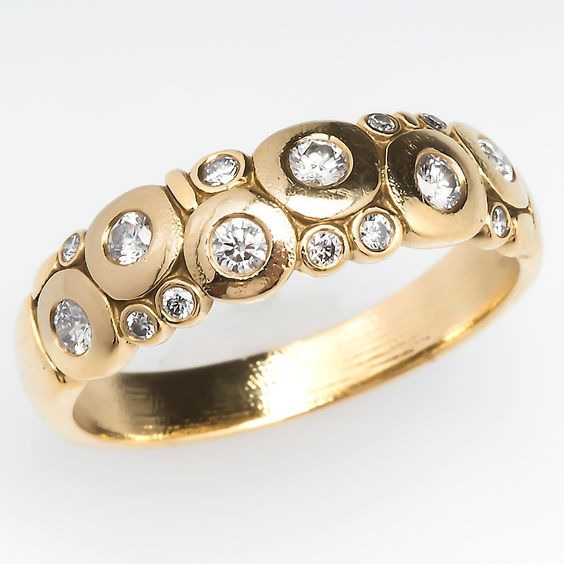 Vintage Inlaid Rounded Crystals Golden Ring-Lydieannejewelry