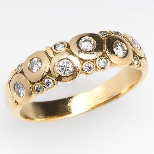 Vintage Inlaid Rounded Crystals Golden Ring-Lydieannejewelry