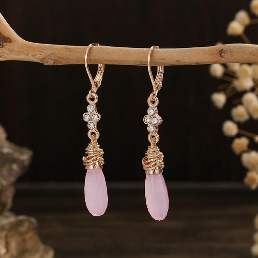 Vintage Pink Dangling Crystal Earrings-Lydieannejewelry