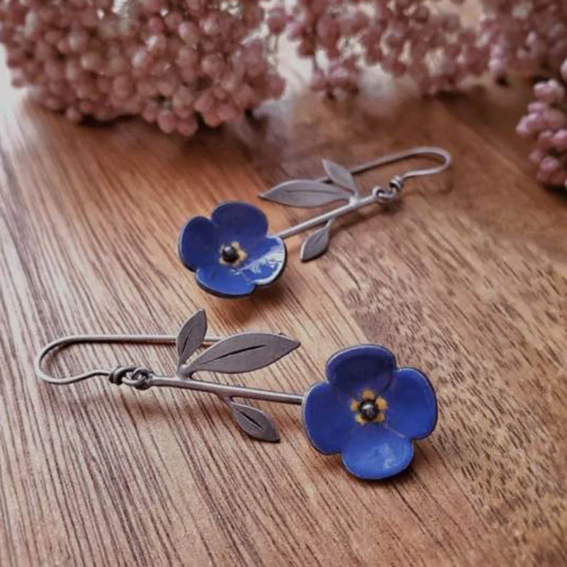 Vintage Blue Flower Earrings-Lydieannejewelry