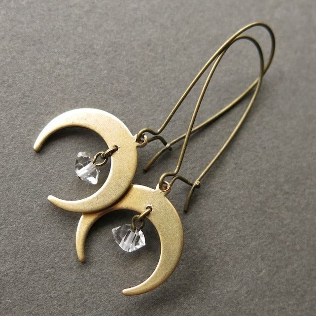 Vintage Gold Moon Zirconia Earrings-Lydieannejewelry