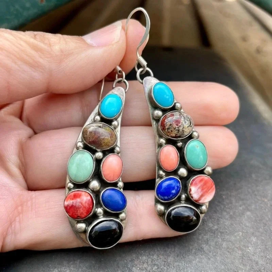 Vintage Colorful Stones Earrings-Lydieannejewelry