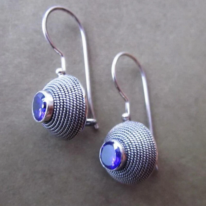 Vintage Rounded Blue Stone Earrings-Lydieannejewelry