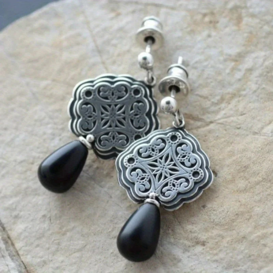 Vintage Dark Silver Earrings-Lydieannejewelry