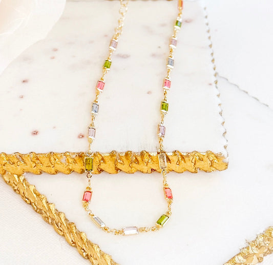 Isabella MultiColor CZ Stone Necklace-Lydieannejewelry