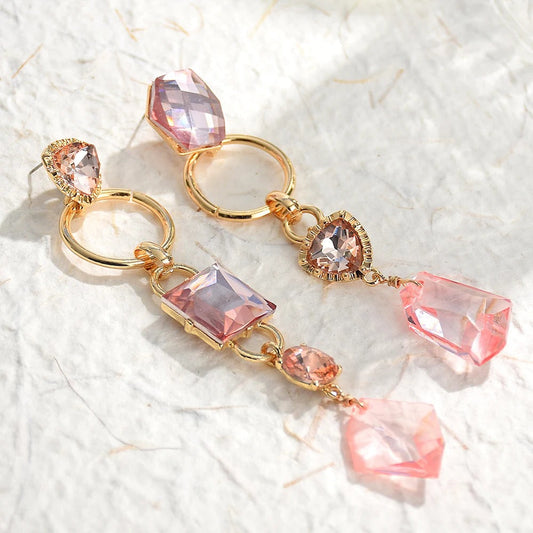 Gold Vintage Pink Gemstone Dangle Earrings-Lydieannejewelry