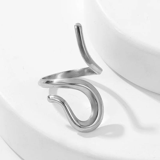 Silver Twist Curved Design Open Ring-Lydieannejewelry