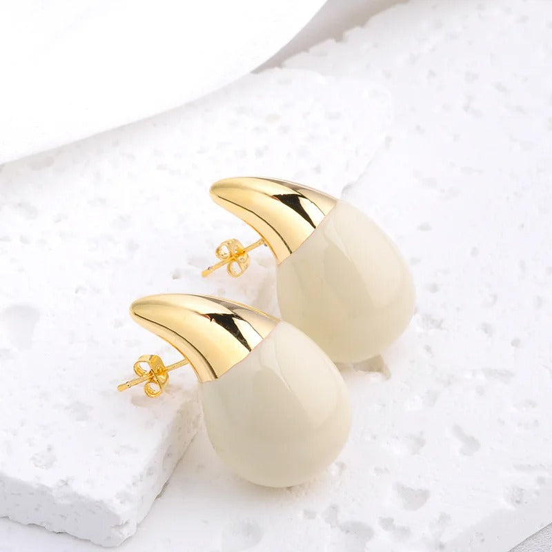 Ivory Gold Pointed Drop Vintage Earrings-Lydieannejewelry