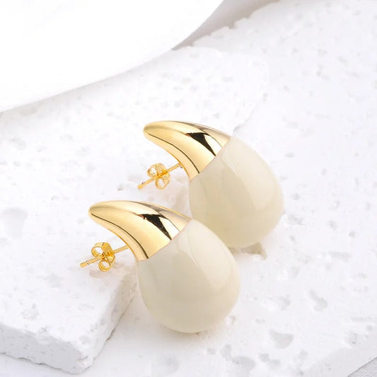 Ivory Gold Pointed Drop Vintage Earrings-Lydieannejewelry