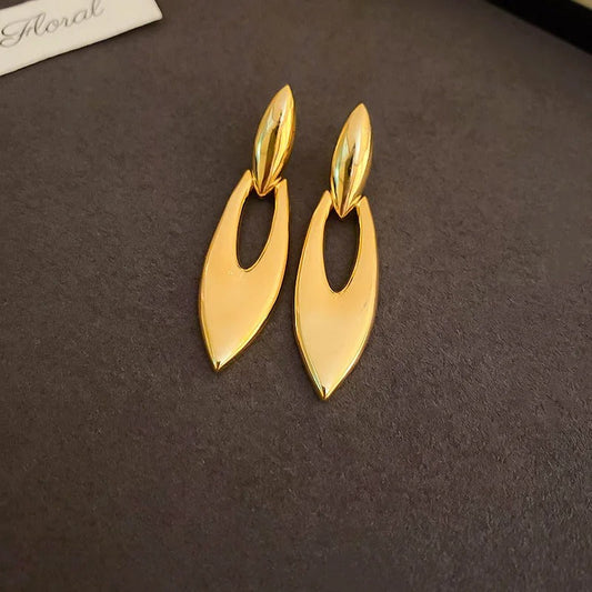 Classic Gold Sleek Leaf Shape Drop Earrings-Lydieannejewelry