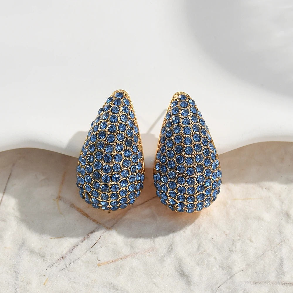 Vintage Gold & Blue Crystal Pave Earrings-Lydieannejewelry