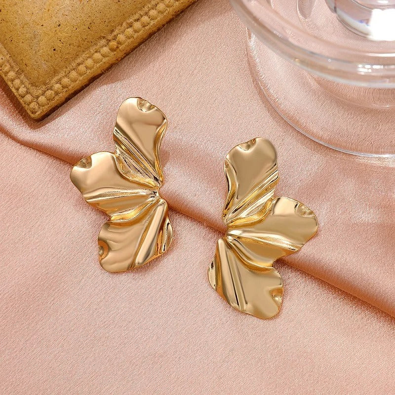 Vintage Gold Petal-Shaped Glossy Earrings-Lydieannejewelry