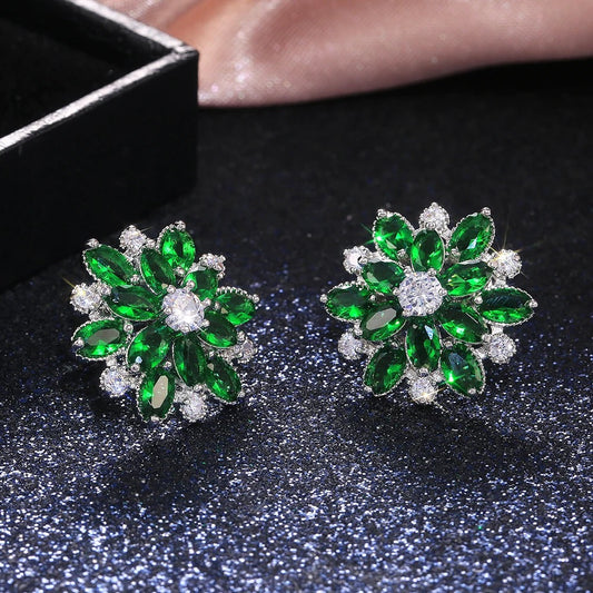 Vintage Green Flower Crystal Earrings-Lydieannejewelry
