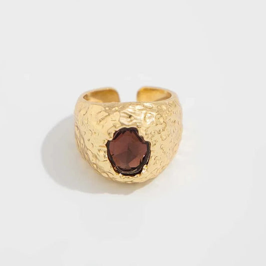 Gold Hammered Deep Brown Adjustable Ring-Lydieannejewelry