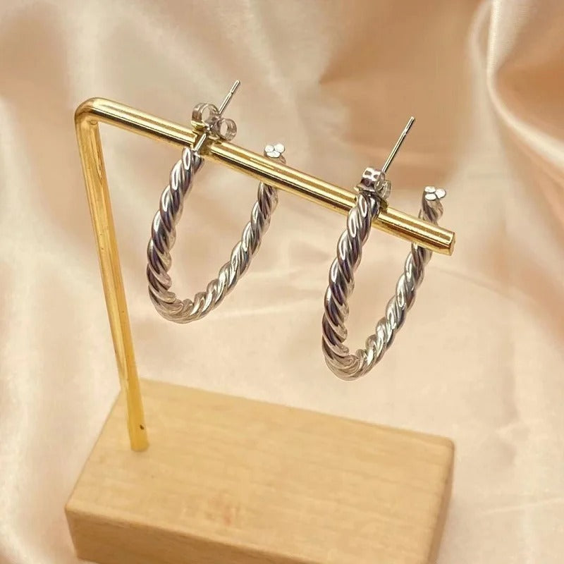 Vintage Twisted Silver Hoop Earrings-Lydieannejewelry