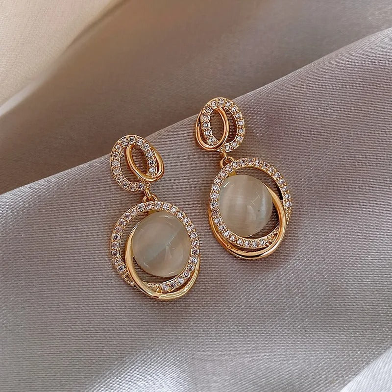 Vintage Gold & Crystal Oval Hoop Earrings-Lydieannejewelry