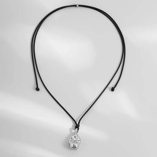 Silver Artistic Pendant Adjustable Black Cord Necklace-Lydieannejewelry