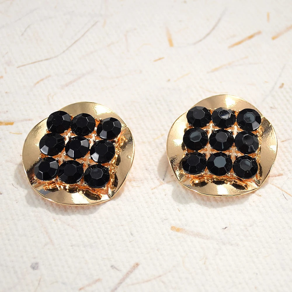 Vintage Black Crystal Gold Earrings-Lydieannejewelry