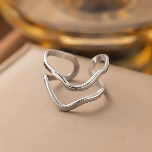 Sculptural Wavy Silver Design Open Ring-Lydieannejewelry