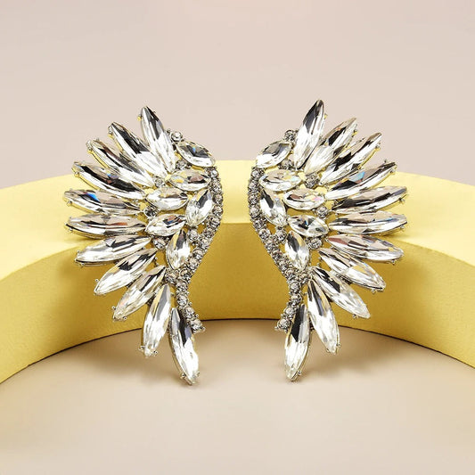 Vintage Silver Wing Crystal Earrings-Lydieannejewelry