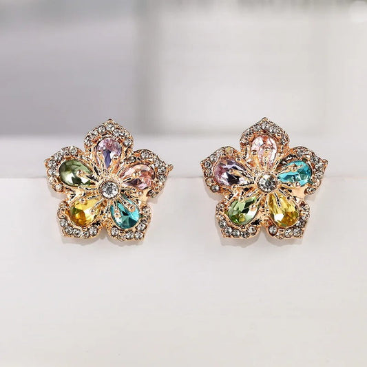 Vintage Multicolor Crystal Flower Earrings-Lydieannejewelry