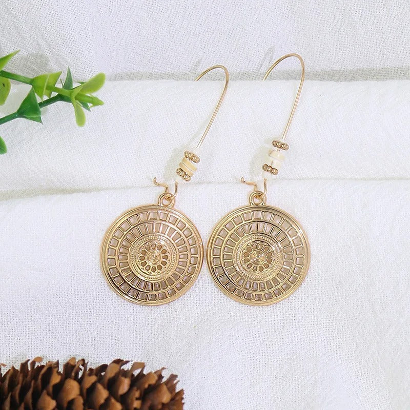 Vintage Gold Mandala Disc Earrings-Lydieannejewelry