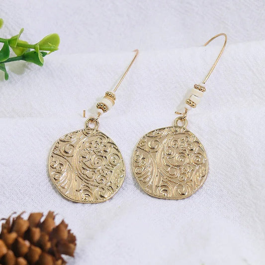 Vintage Gold Engraved Circle Earrings-Lydieannejewelry