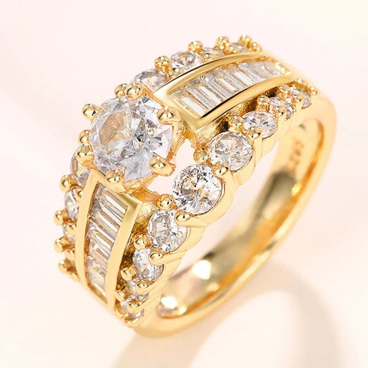 Vintage Gold Double Row Crystal Ring-Lydieannejewelry