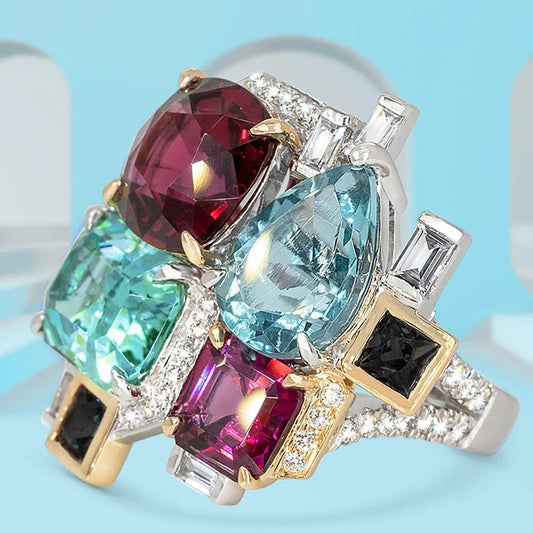 Vintage Multi-Color Gemstone Silver Ring-Lydieannejewelry