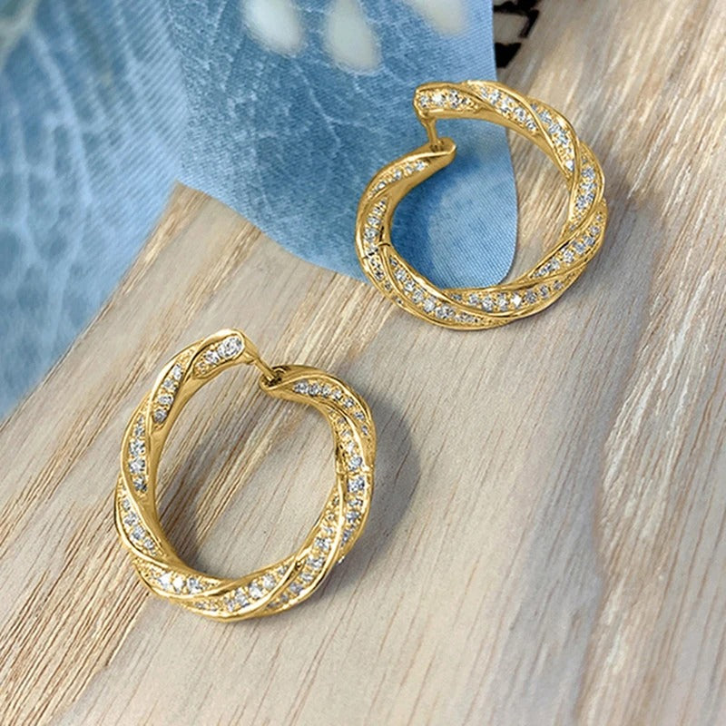Gold Twisted Crystal Earrings-Lydieannejewelry