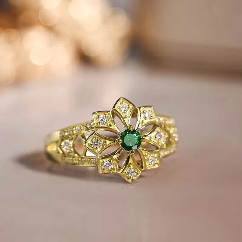 Vintage Gold Lotus Bloom Ring-Lydieannejewelry