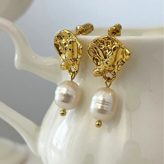 Gold Ear Cuff Pearl Drop Earrings-Lydieannejewelry