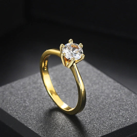 Timeless Gold Solitaire Round Center Ring-Lydieannejewelry