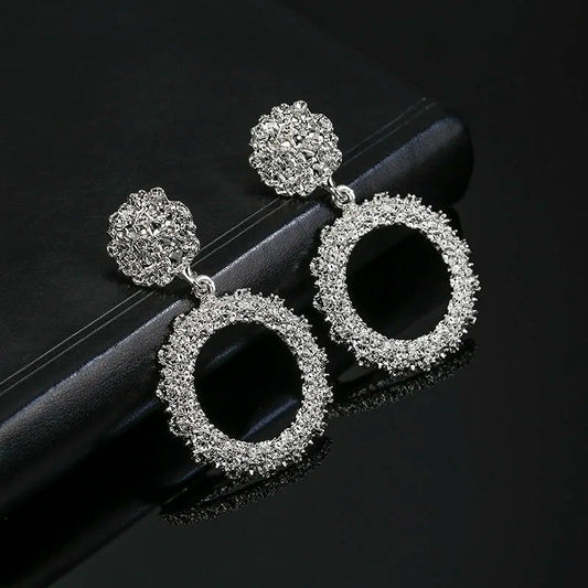 Vintage Silver Big Round Dangle Earrings-Lydieannejewelry