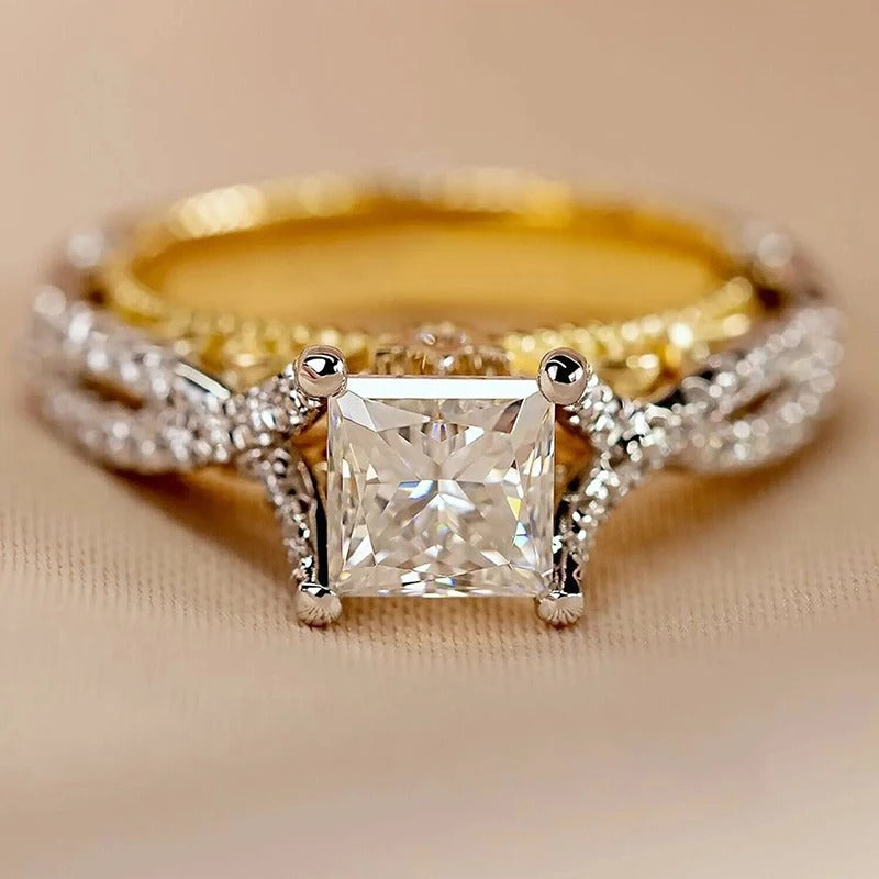 Gold Silver Twisted Princess Cut Ring-Lydieannejewelry