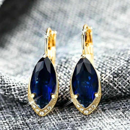 Vintage Gold Navy Crystal Earrings-Lydieannejewelry