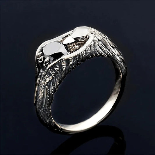 Vintage Silver Black Eagle Feather Ring-Lydieannejewelry
