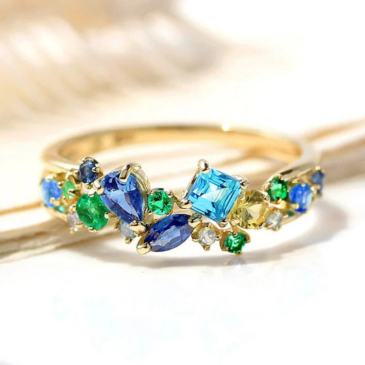 Vintage Multi-Tone Gem Gold Ring-Lydieannejewelry