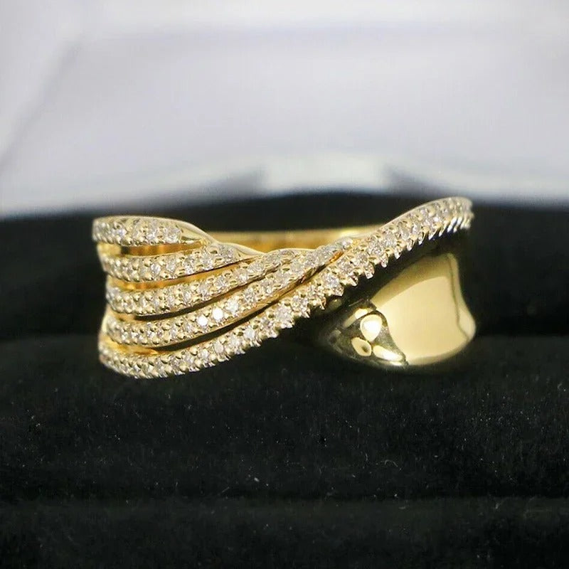 Vintage Gold Sparkling Wave Ring-Lydieannejewelry