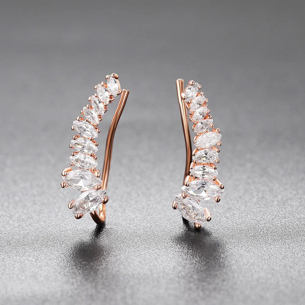Vintage Rose Gold Marquise Crystal Hoop Earrings-Lydieannejewelry