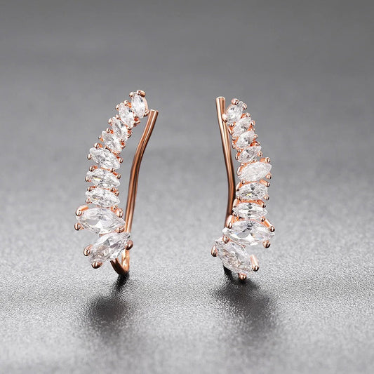 Vintage Rose Gold Marquise Crystal Hoop Earrings-Lydieannejewelry