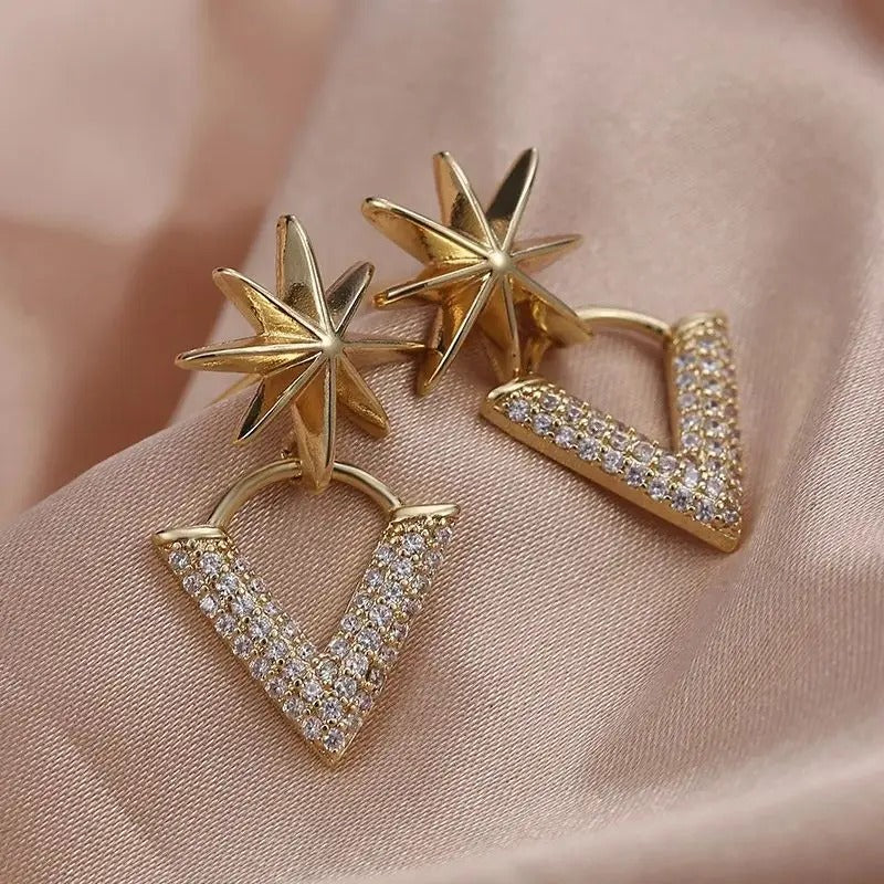 Vintage Gold Star & V-Shaped Earrings-Lydieannejewelry