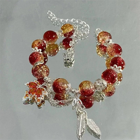 Silver Autumn Leaf & Butterfly Bracelet-Lydieannejewelry