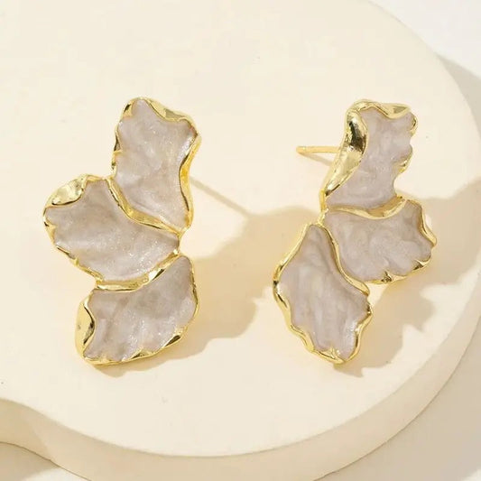 Vintage Gold Floral Marble Earrings-Lydieannejewelry