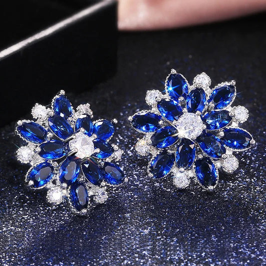 Vintage Blue Flower Silver Earrings-Lydieannejewelry